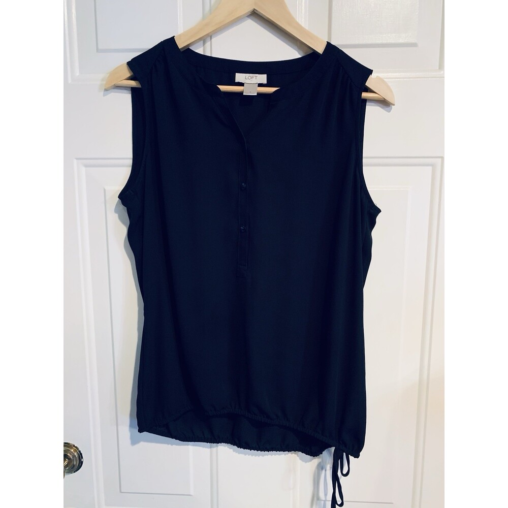 Loft Black Sheer Women’s Tank Elastic Bottom With Draw String Button Up Size S